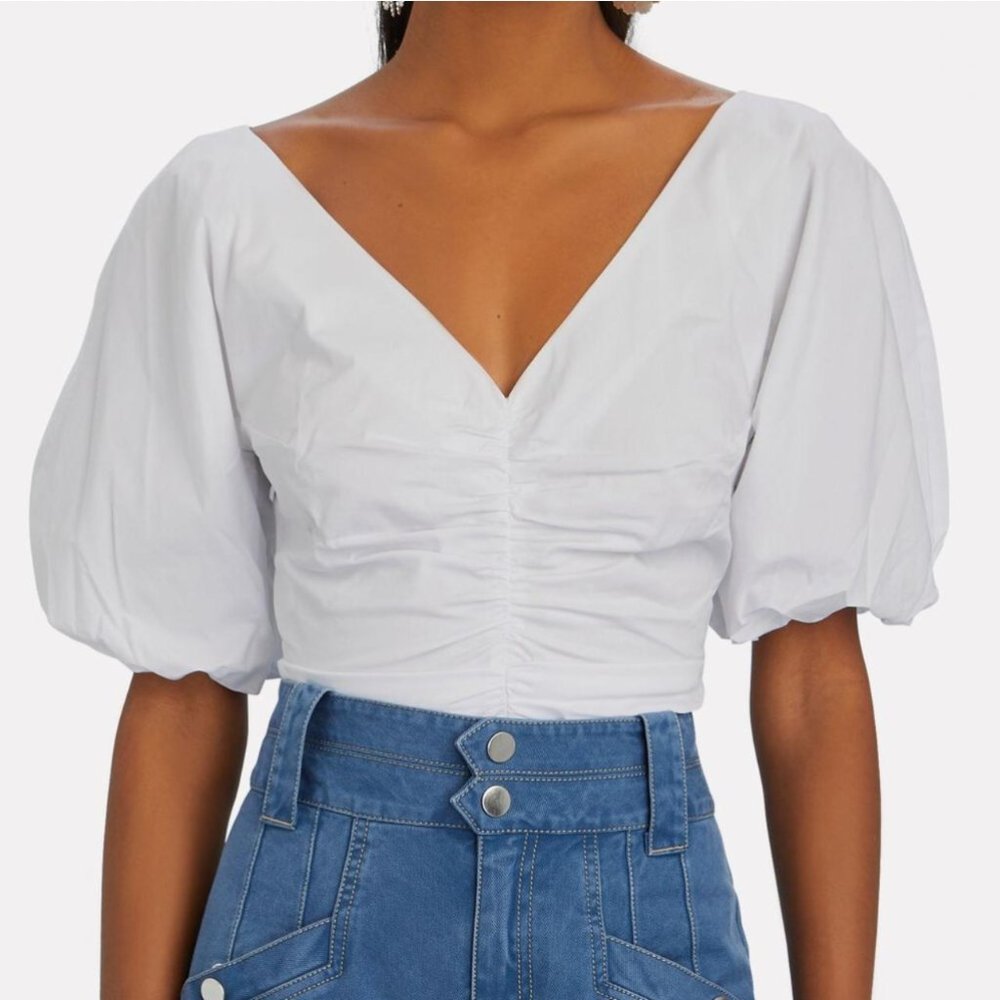 Staud Fiona Puff Sleeve Poplin Top